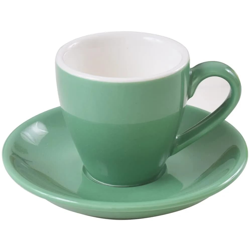 ionEgg Porcelain Espresso Cup with Saucer, 80ml (2.7Oz) Yellow | Pro-Grade Lead-Free Ceramic — Cyan