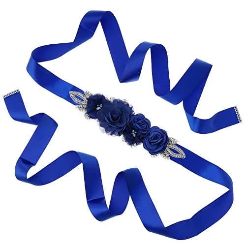 Huralona Wedding Sash Belt Satin Ribbon with Flowers Pearls Rhinestone | Elegant Bridal Accessory for Women thumbnail 2