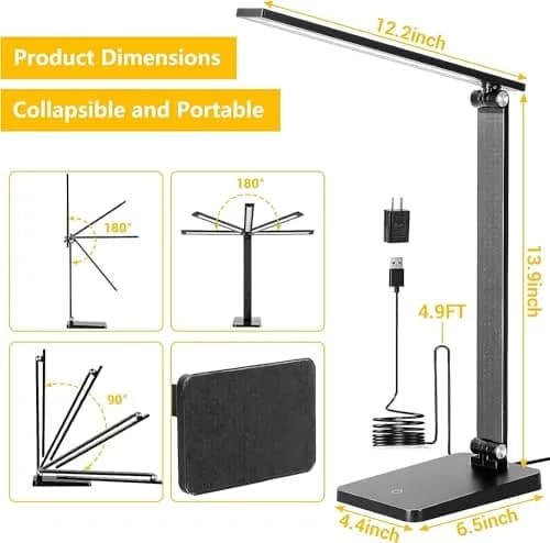 Best World LED Black Desk Lamp with USB Charging Port | 8W 5000K Cool White Light thumbnail 4