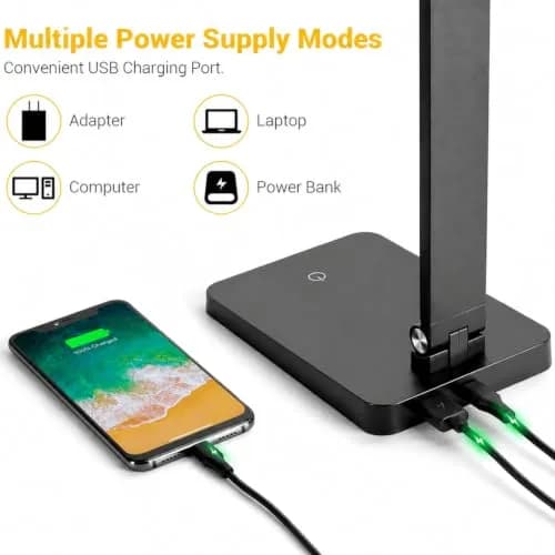 Best World LED Black Desk Lamp with USB Charging Port | 8W 5000K Cool White Light thumbnail 5