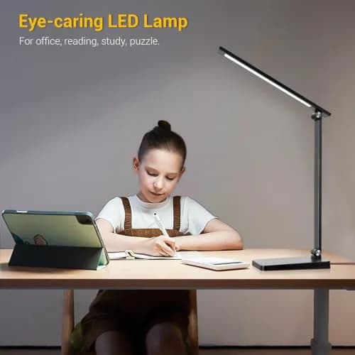 Best World LED Black Desk Lamp with USB Charging Port | 8W 5000K Cool White Light thumbnail 6
