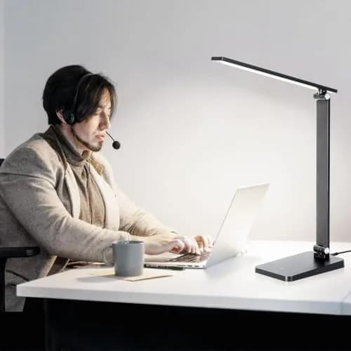 Best World LED Black Desk Lamp with USB Charging Port | 8W 5000K Cool White Light thumbnail 7