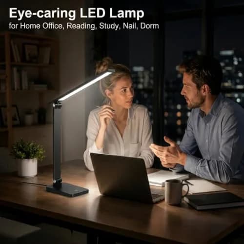 Best World LED Black Desk Lamp with USB Charging Port | 8W 5000K Cool White Light thumbnail 2