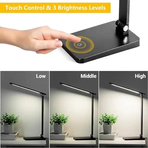 Best World LED Black Desk Lamp with USB Charging Port | 8W 5000K Cool White Light thumbnail 3