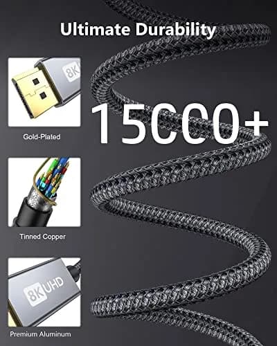 Silkland 8K Mini DisplayPort to DisplayPort 1.4 Cable 2.0m (6.6FT) | 32.4Gbps HBR3, HDR, G-Sync, FreeSync thumbnail 7
