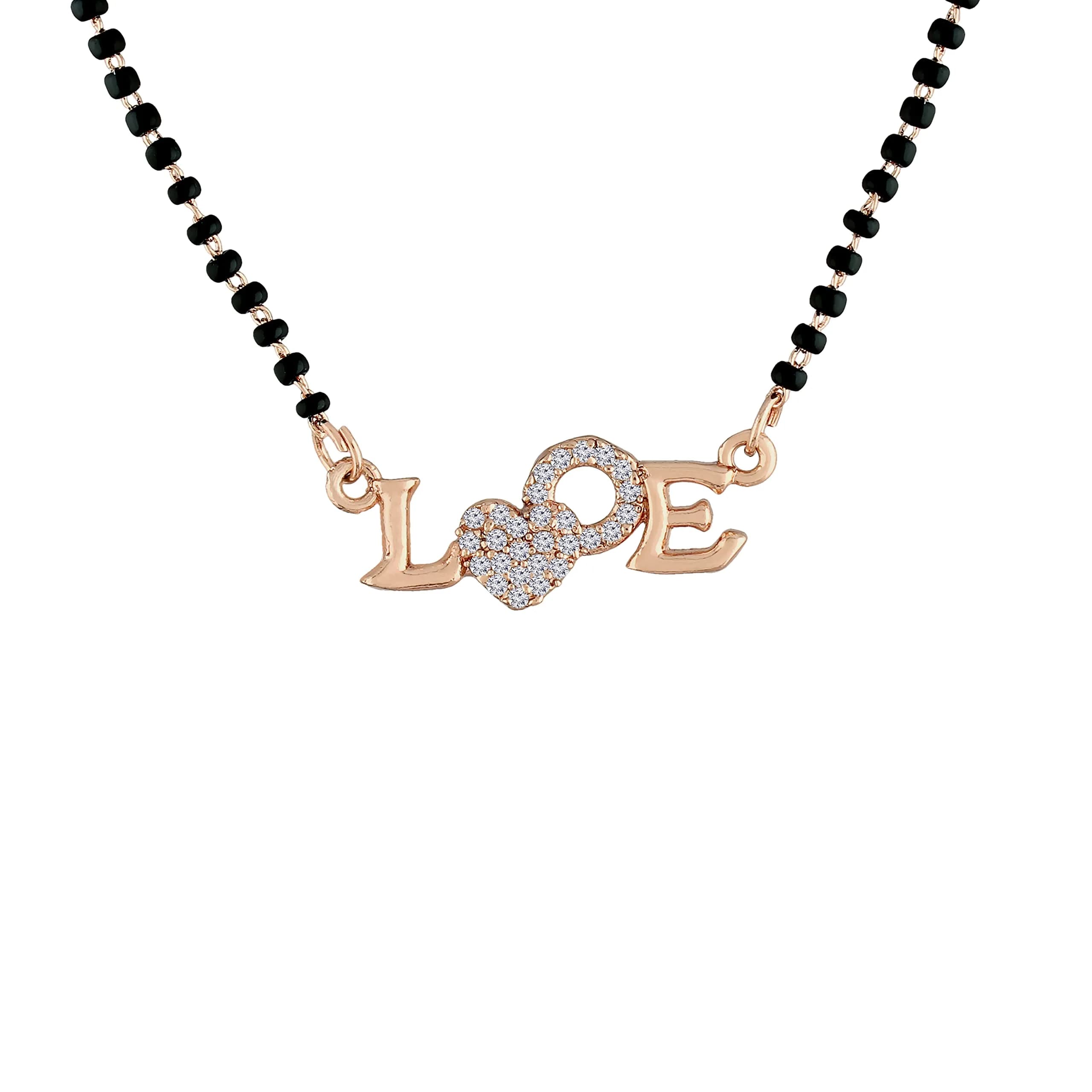 I Jewels Rose Gold Plated Black Beads CZ AD Mangalsutra for Women | Traditional Indian Wedding Jewelry - main product image