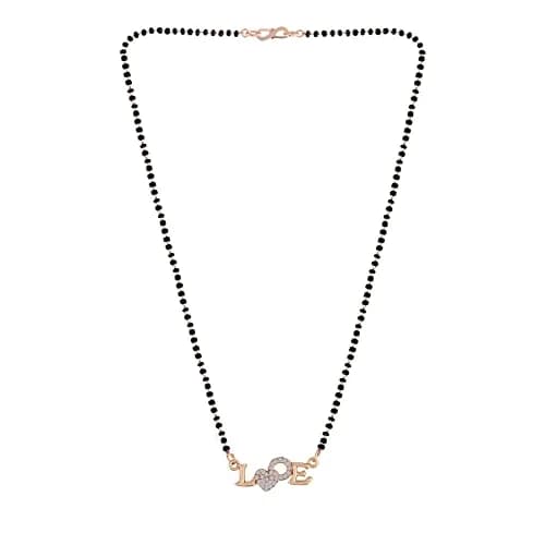 I Jewels Rose Gold Plated Black Beads CZ AD Mangalsutra for Women | Traditional Indian Wedding Jewelry thumbnail 4