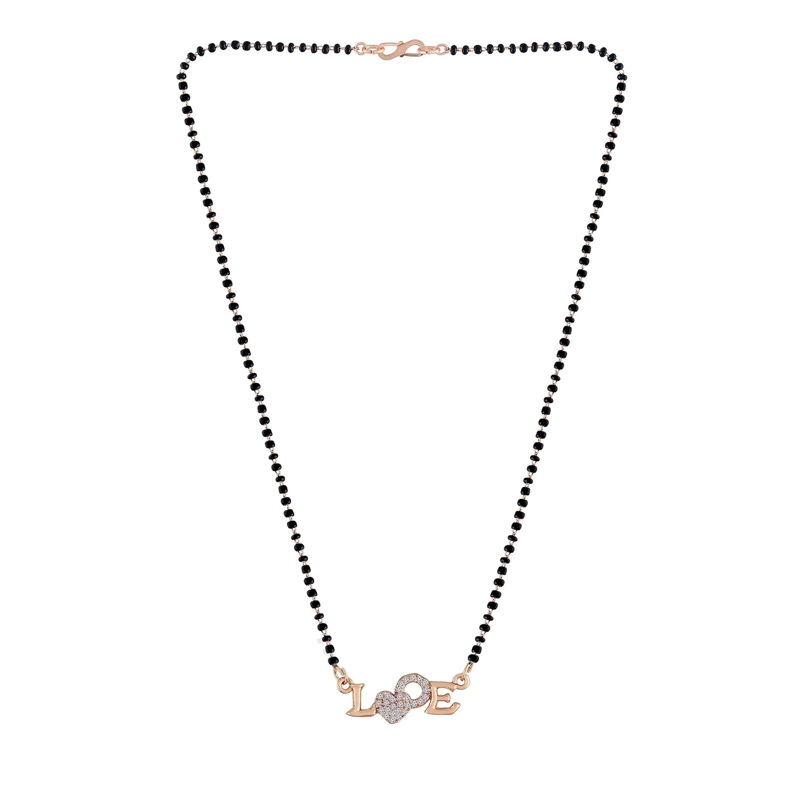 I Jewels Rose Gold Plated Black Beads CZ AD Mangalsutra for Women | Traditional Indian Wedding Jewelry - view 4