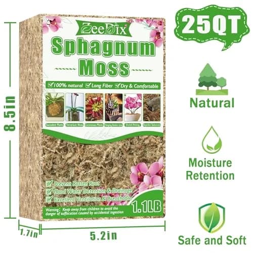 ZeeDix Natural Sphagnum Moss 0.49 kg (1.1 lb) | Expands to 25 qt for Indoor Plants thumbnail 2