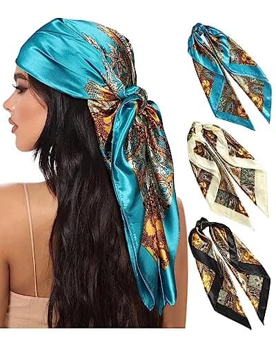 AWAYTR Satin Head Scarf for Women 3 Pcs 90x90cm | Elegant, Breathable & Versatile thumbnail 1