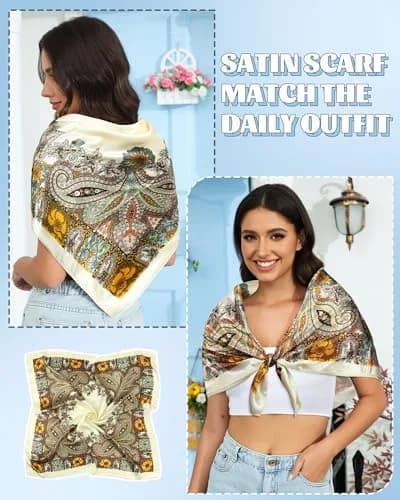 AWAYTR Satin Head Scarf for Women 3 Pcs 90x90cm | Elegant, Breathable & Versatile thumbnail 4