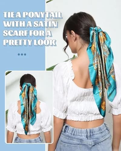 AWAYTR Satin Head Scarf for Women 3 Pcs 90x90cm | Elegant, Breathable & Versatile thumbnail 7