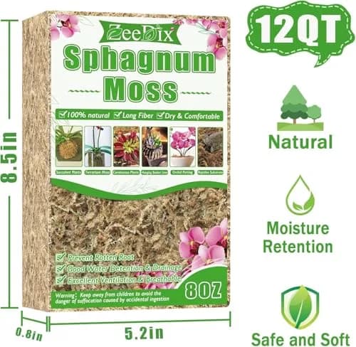 ZeeDix Natural Sphagnum Moss 8 oz (226g) | Expands to 12 qt for Indoor Plants & Reptiles thumbnail 2