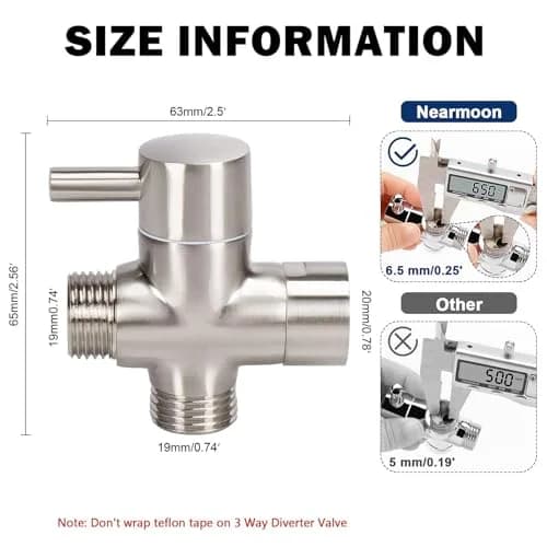 NearMoon Solid Brass G1/2" Shower Arm All Metal Universal 3-Way Diverter Valve for Handheld and Fixed Head, Brushed Nickel thumbnail 3