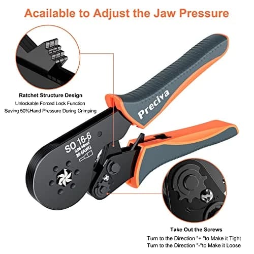 Preciva Hexagonal Ferrule Crimper Self-Adjusting Wire Crimping Pliers AWG 28-5 | Precise Hex Jaw, Ergonomic Handle, 6-Month Warranty thumbnail 4