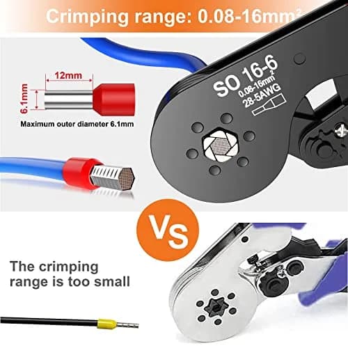 Preciva Hexagonal Ferrule Crimper Self-Adjusting Wire Crimping Pliers AWG 28-5 | Precise Hex Jaw, Ergonomic Handle, 6-Month Warranty thumbnail 2