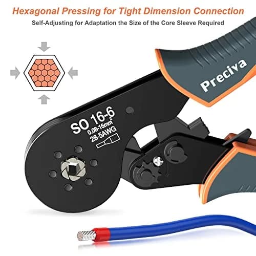 Preciva Hexagonal Ferrule Crimper Self-Adjusting Wire Crimping Pliers AWG 28-5 | Precise Hex Jaw, Ergonomic Handle, 6-Month Warranty thumbnail 3