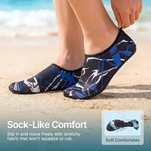 ATHMILE Water Shoes for Women Men Quick-Dry Aqua Socks with Non-Slip Sole, Blue-White-W019 (US Women 7-8 / Men 6-7) thumbnail 4