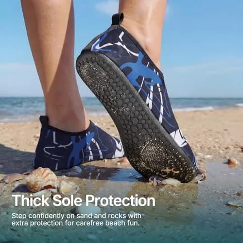 ATHMILE Water Shoes for Women Men Quick-Dry Aqua Socks with Non-Slip Sole, Blue-White-W019 (US Women 7-8 / Men 6-7) thumbnail 2