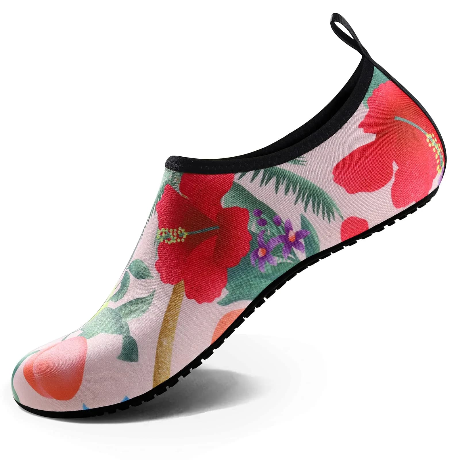 ATHMILE Quick-Dry Water Shoes for Women & Men | 24.5cm (9.6in) | Breathable Barefoot Aqua Socks — Red Flowers / 8.5-9.5 Women/7.5-8.5 Men
