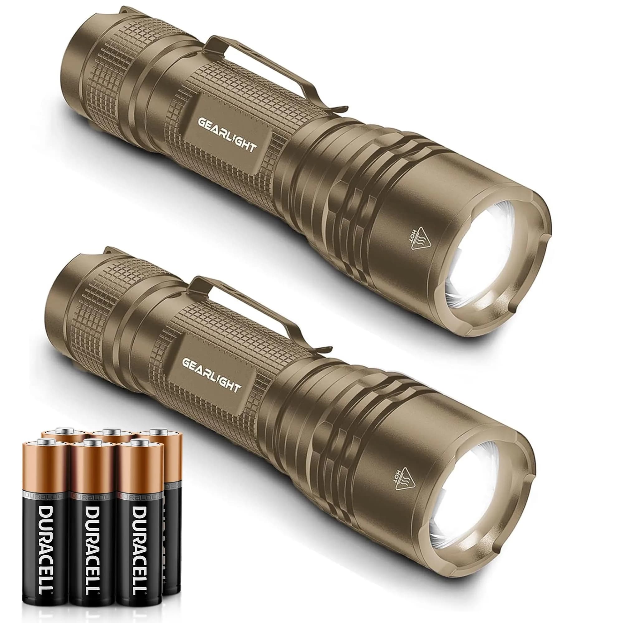 GearLight TAC LED Flashlight Pack - 2 Compact Tactical Flashlights with High Lumens for Outdoor & Emergency Use - Desert Tan - main product image