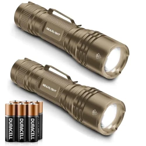 GearLight TAC LED Flashlight Pack - 2 Compact Tactical Flashlights with High Lumens for Outdoor & Emergency Use - Desert Tan thumbnail 1