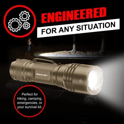 GearLight TAC LED Flashlight Pack - 2 Compact Tactical Flashlights with High Lumens for Outdoor & Emergency Use - Desert Tan thumbnail 8
