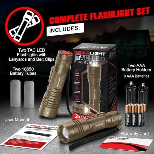 GearLight TAC LED Flashlight Pack - 2 Compact Tactical Flashlights with High Lumens for Outdoor & Emergency Use - Desert Tan thumbnail 3
