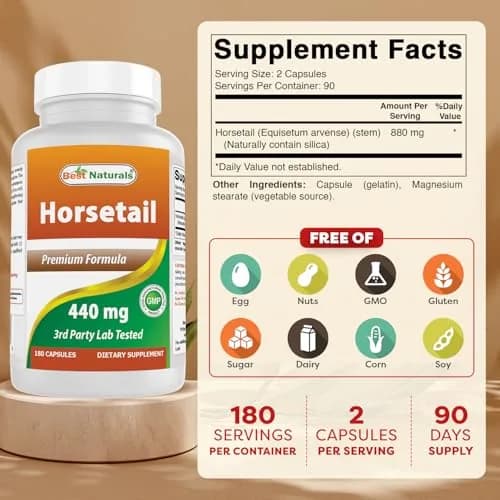 Best Naturals Horsetail 440 mg 180 Capsules | Gluten-Free, Non-GMO, Made in USA thumbnail 2
