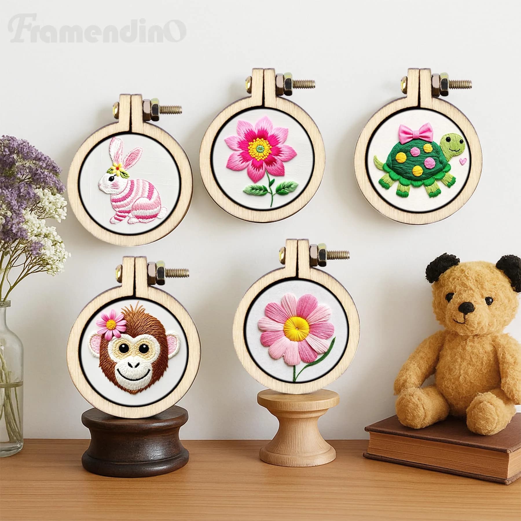 Framendino Mini Embroidery Hoops Wood Round Cross Stitch for Crafts Jewelry 20 Pack (2.9 cm / 2.5 cm) - view 6