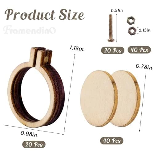 Framendino Mini Embroidery Hoops Wood Round Cross Stitch for Crafts Jewelry 20 Pack (2.9 cm / 2.5 cm) thumbnail 2