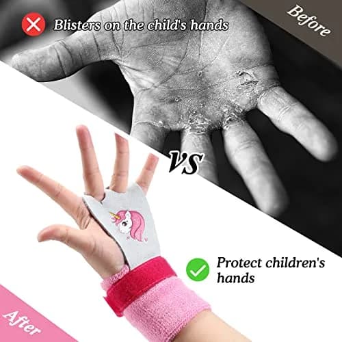 Skylety Gymnastic Grips for Kids, Unicorn Pattern with Pink Wristbands | Comfortable, Adjustable Fit thumbnail 4