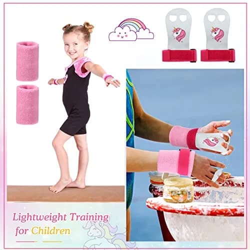 Skylety Gymnastic Grips for Kids, Unicorn Pattern with Pink Wristbands | Comfortable, Adjustable Fit thumbnail 7