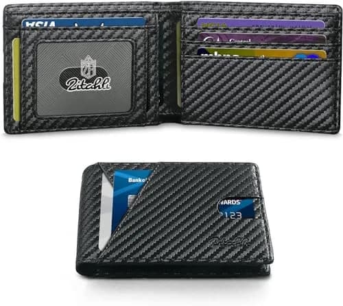 Zitahli Slim RFID Leather Bifold Wallet for Men, Carbon Black | 11.2 cm (4.4 in) x 8 cm (3.1 in) x 1.2 cm (0.5 in) thumbnail 1
