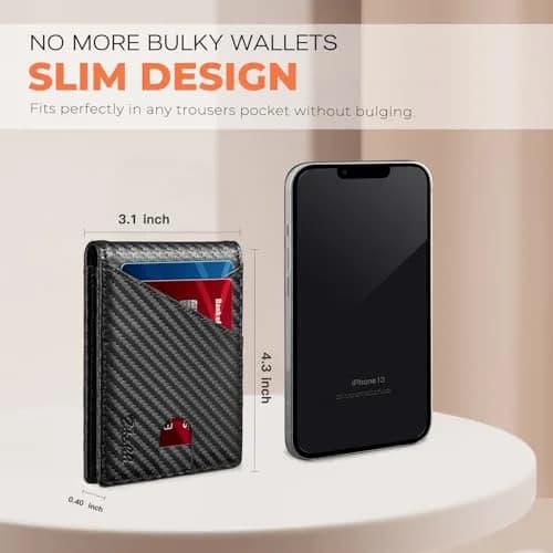 Zitahli Slim RFID Leather Bifold Wallet for Men, Carbon Black | 11.2 cm (4.4 in) x 8 cm (3.1 in) x 1.2 cm (0.5 in) thumbnail 4