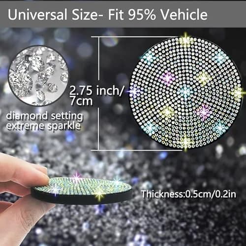 NBTEPEM Bling Car Cup Holder Coasters 2.75 inch (7 cm) Diameter, 2-Pack | Sparkle & Protect Your Car Interior thumbnail 2