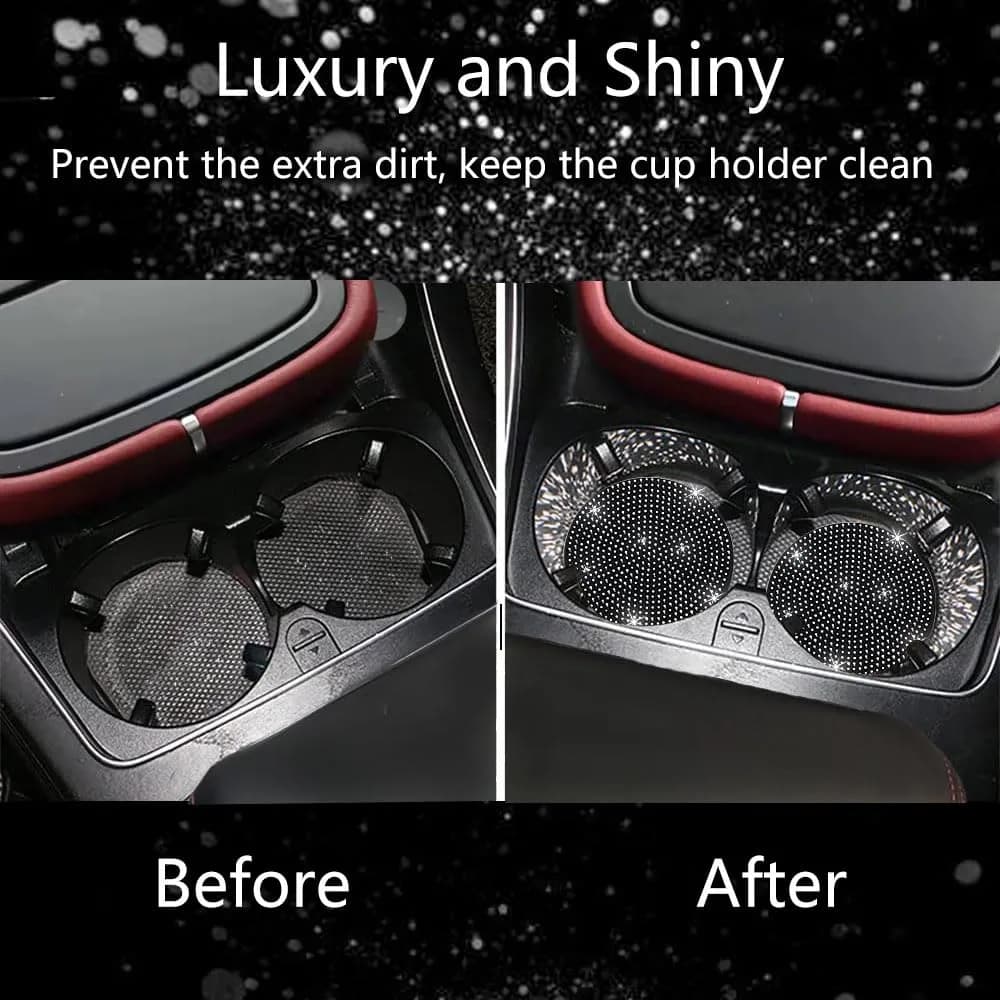 NBTEPEM Bling Car Cup Holder Coasters 2 pcs Black | Sparkle & Protect Your Car Interior - view 6