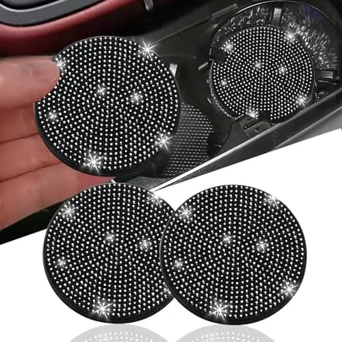 NBTEPEM Bling Car Cup Holder Coasters 2 pcs Black | Sparkle & Protect Your Car Interior thumbnail 1