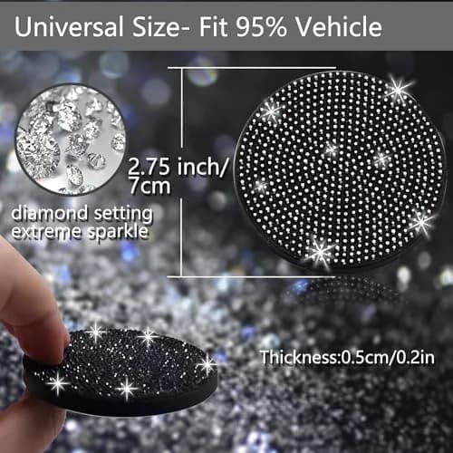 NBTEPEM Bling Car Cup Holder Coasters 2 pcs Black | Sparkle & Protect Your Car Interior thumbnail 2