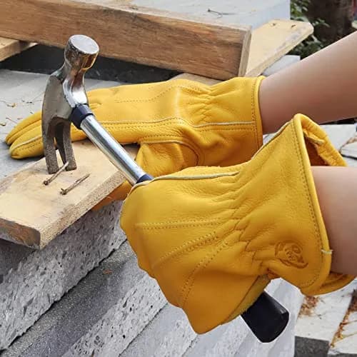 KKOYING Genuine Leather Work Gloves for Men & Women, XXL Golden | Reinforced Cowhide, Puncture & Cut Resistant thumbnail 5