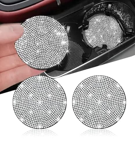 NBTEPEM Bling Car Cup Holder Coasters 2.75 inch (7 cm) - Set of 2 White Crystal | Universal Fit Automotive Interior Accessories thumbnail 1
