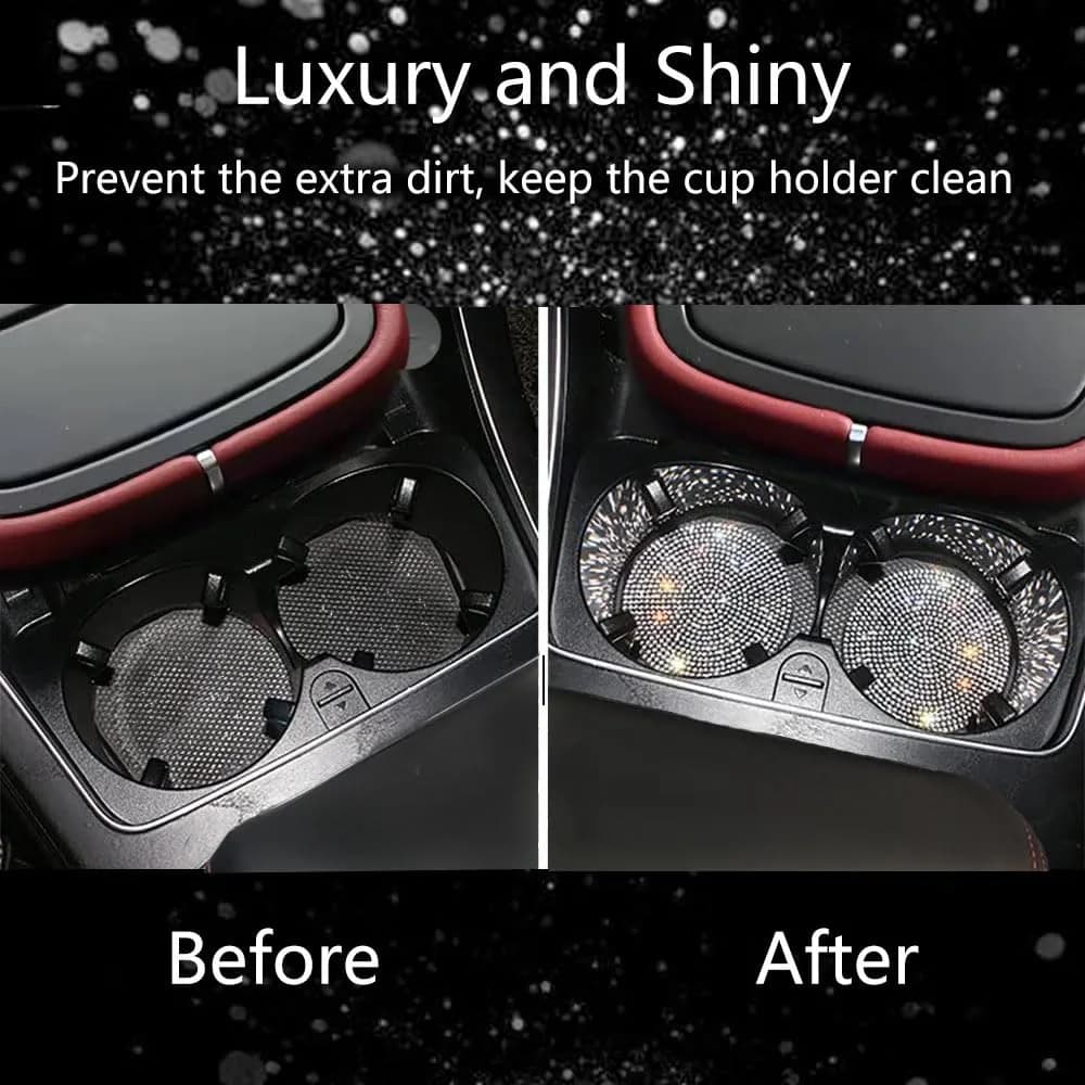 NBTEPEM Bling Car Cup Holder Coasters 2.75 inch (7 cm) - Set of 2 White Crystal | Universal Fit Automotive Interior Accessories - view 6