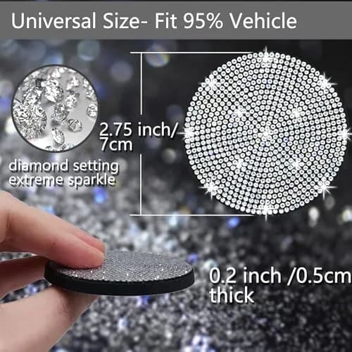 NBTEPEM Bling Car Cup Holder Coasters 2.75 inch (7 cm) - Set of 2 White Crystal | Universal Fit Automotive Interior Accessories thumbnail 2