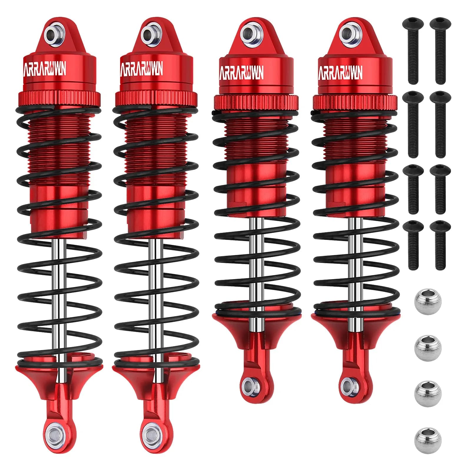 ARRAROWN 4PCS RC Car Shock Set 100mm/90mm Front & 115mm/105mm Rear | CNC Machined Alloy Upgrade — Red