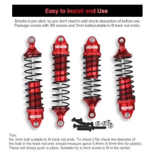 ARRAROWN 4PCS RC Car Shock Set 100mm/90mm Front & 115mm/105mm Rear | CNC Machined Alloy Upgrade thumbnail 6