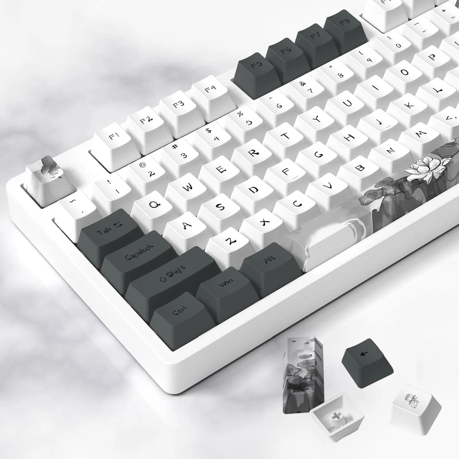 MOLGRIA Ink Lotus Custom Keycaps 140 Set PBT OEM Profile Dye Sublimation ANSI/ISO Layout for Gaming Keyboard