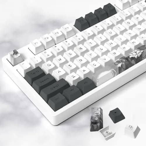MOLGRIA Ink Lotus Custom Keycaps 140 Set PBT OEM Profile Dye Sublimation ANSI/ISO Layout for Gaming Keyboard thumbnail 1