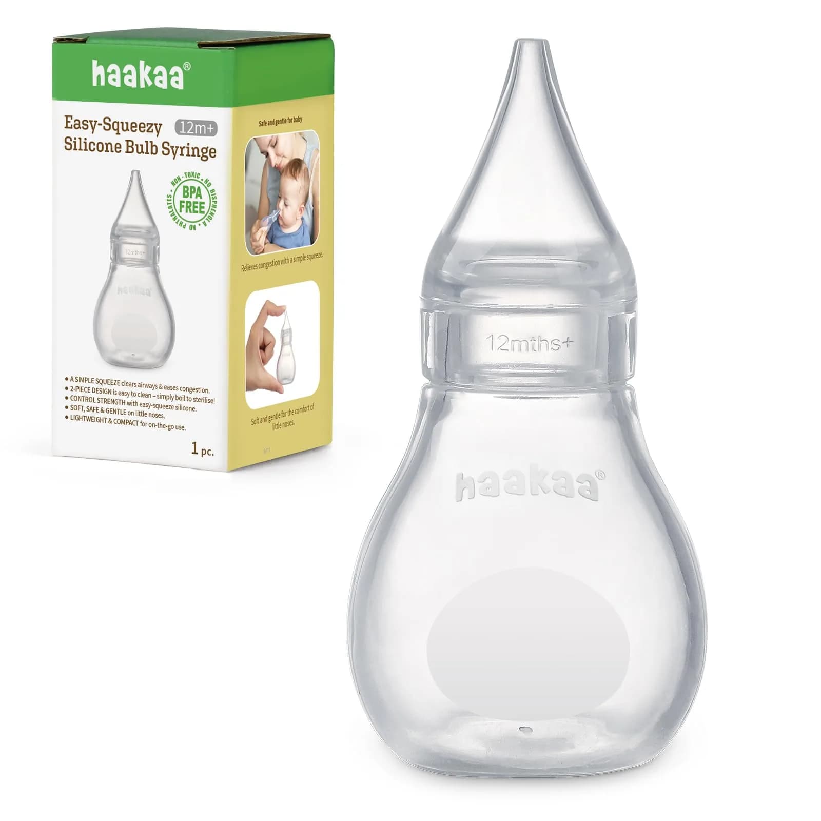 Haakaa Silicone Baby Nasal Aspirator, Nose Bulb Syringe | Gentle Mucus Removal for Infants — 1 Tip