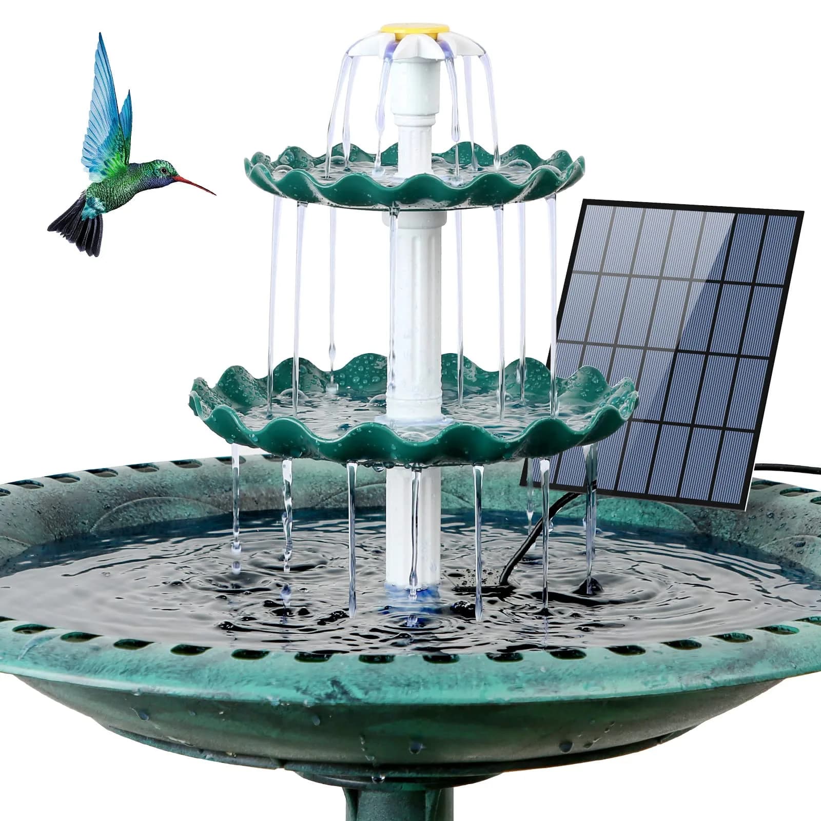 AISITIN 3 Tiered Bird Bath with 3.5W Solar Water Pump & Fountain | Green Plastic - main product image