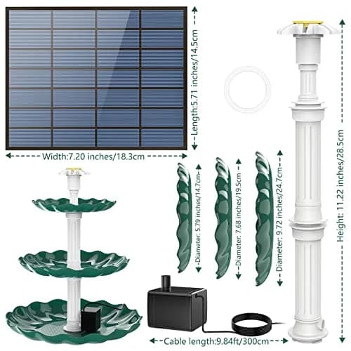 AISITIN 3 Tiered Bird Bath with 3.5W Solar Water Pump & Fountain | Green Plastic thumbnail 5